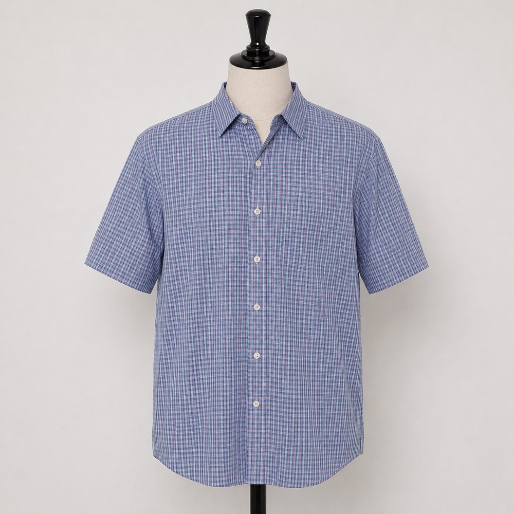 UNTUCKit Almodi WF Mens Medium Blue Pink Plaid Wrinkle Free SS Button Down Shirt